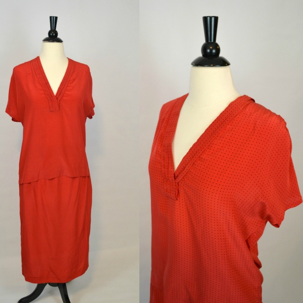 1970s Red and Black Silk Polka Dot Outfit